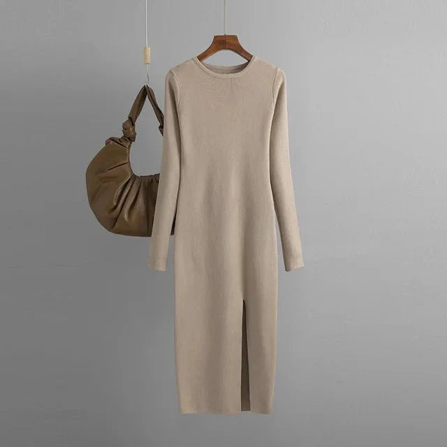 Front Slit Knitted Sweater Dress