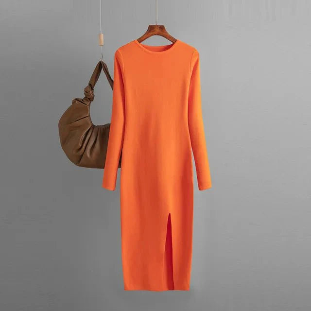 Front Slit Knitted Sweater Dress