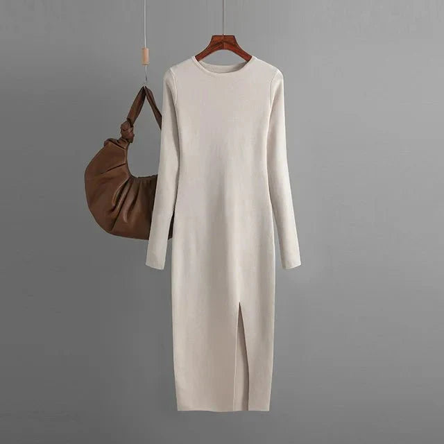 Front Slit Knitted Sweater Dress