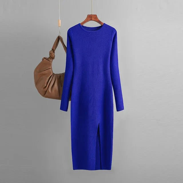 Front Slit Knitted Sweater Dress