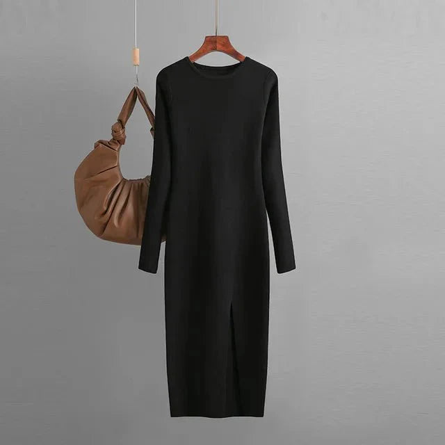 Front Slit Knitted Sweater Dress