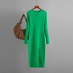 Front Slit Knitted Sweater Dress