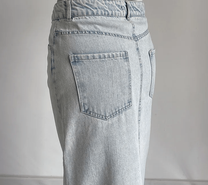 Front Slit Washed Denim Skirt