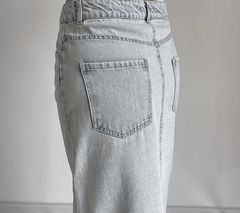 Front Slit Washed Denim Skirt