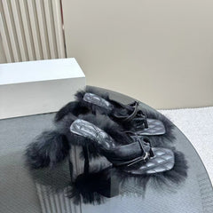 Fur Edging High Heels Sandals