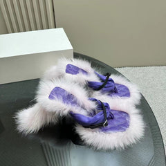 Fur Edging High Heels Sandals