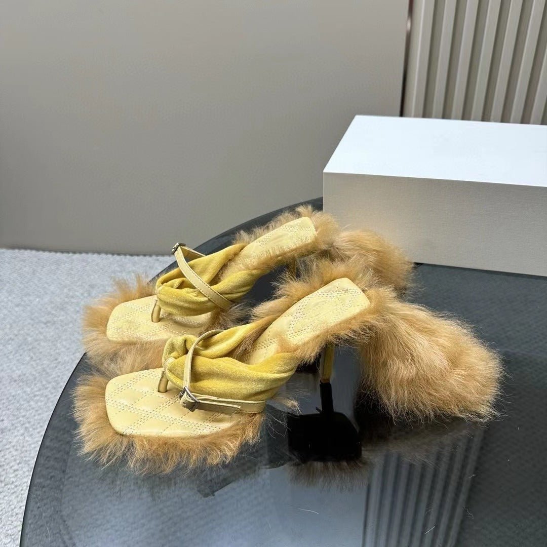 Fur Edging High Heels Sandals