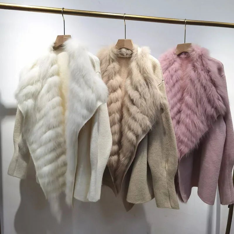 Fur Lapel Knit Coat
