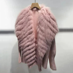 Fur Lapel Knit Coat