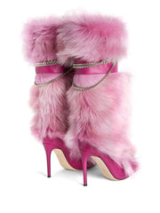 Furry Leather Chained Leg Stiletto