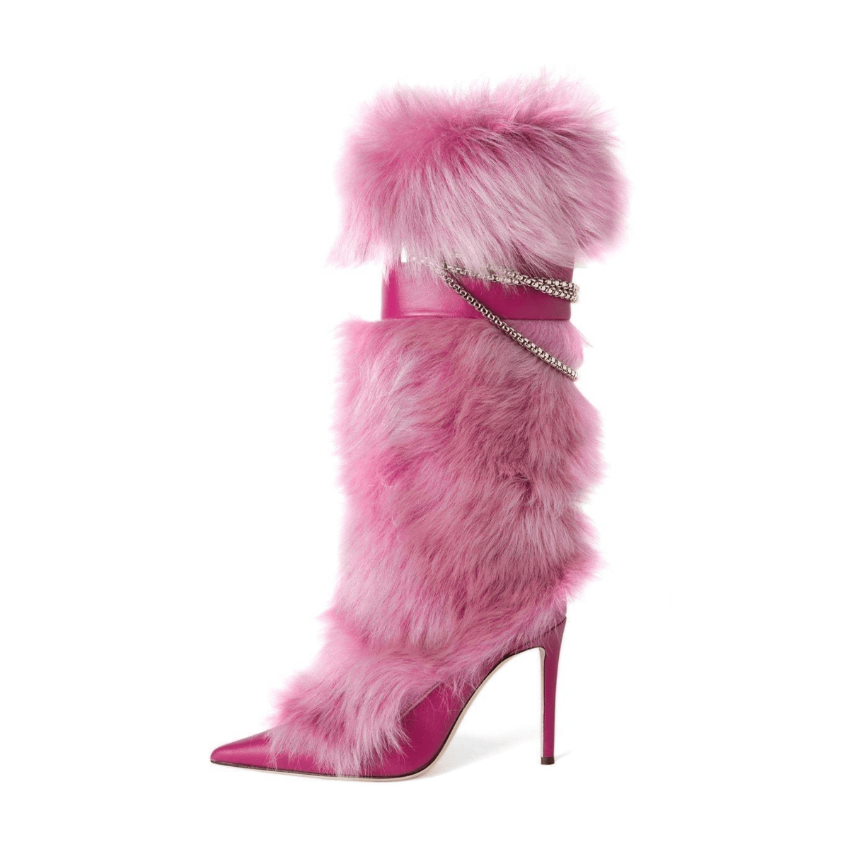 Furry Leather Chained Leg Stiletto