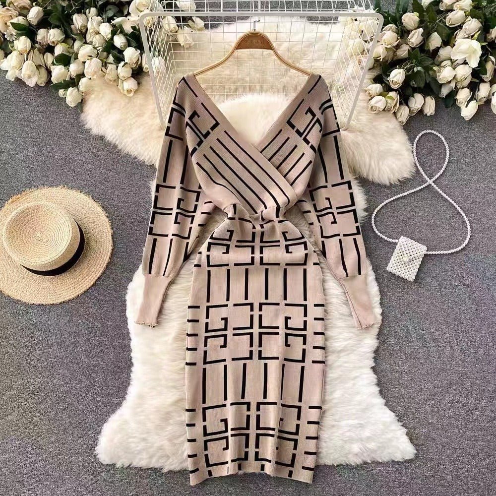 Geometric Bodycon Sweater Midi Dress