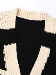 Geometric Button Down Long Knit Sweater