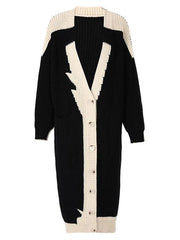 Geometric Button Down Long Knit Sweater