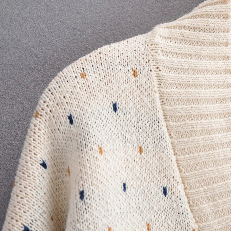 Geometric Button-Up Knit Sweater