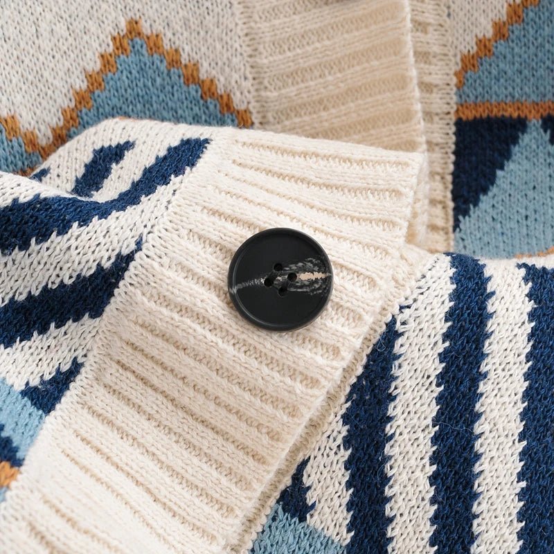 Geometric Button-Up Knit Sweater