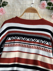 Geometric Striped Tassel  Knit Sweater