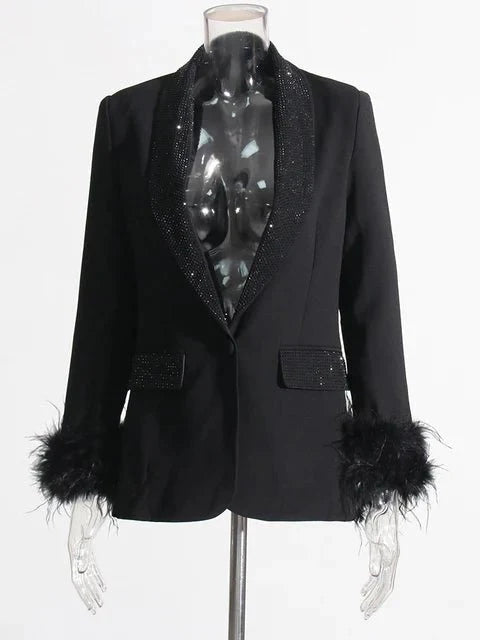 Glam Shawl Lapel Feathered Cuff Blazer