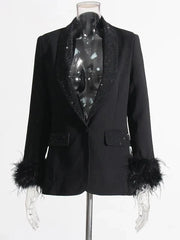 Glam Shawl Lapel Feathered Cuff Blazer