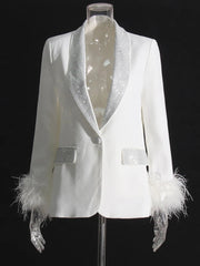 Glam Shawl Lapel Feathered Cuff Blazer