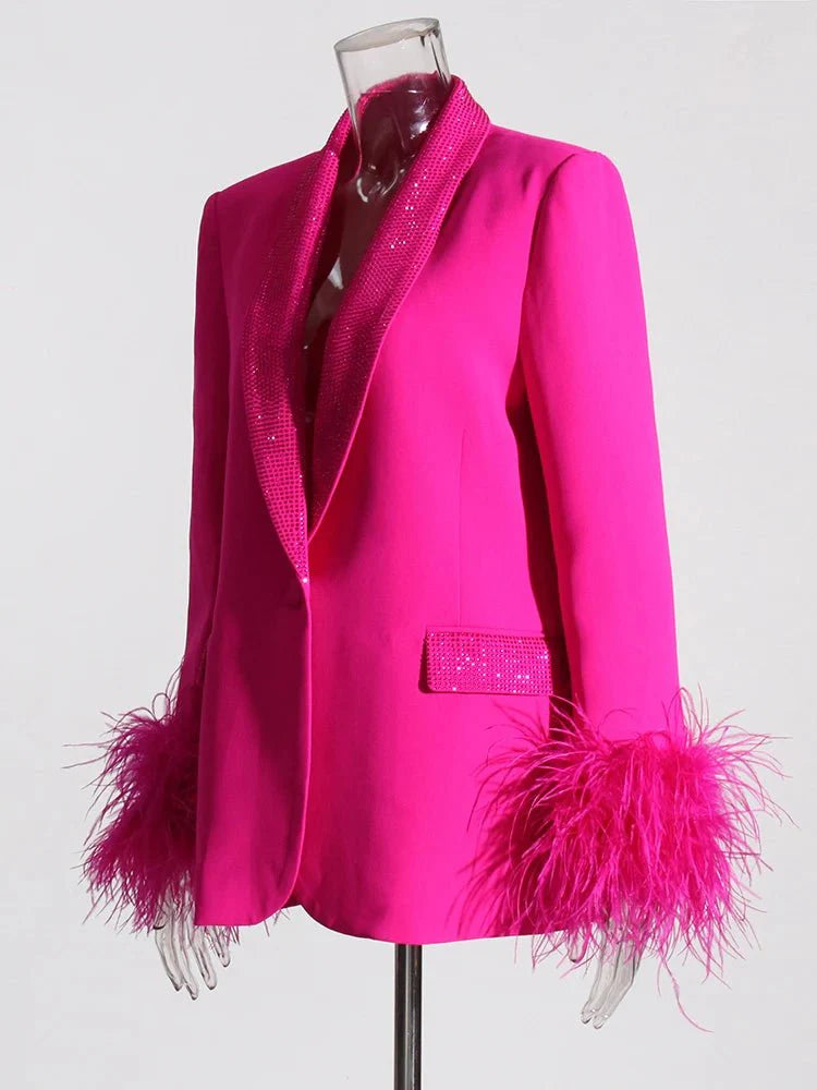 Glam Shawl Lapel Feathered Cuff Blazer