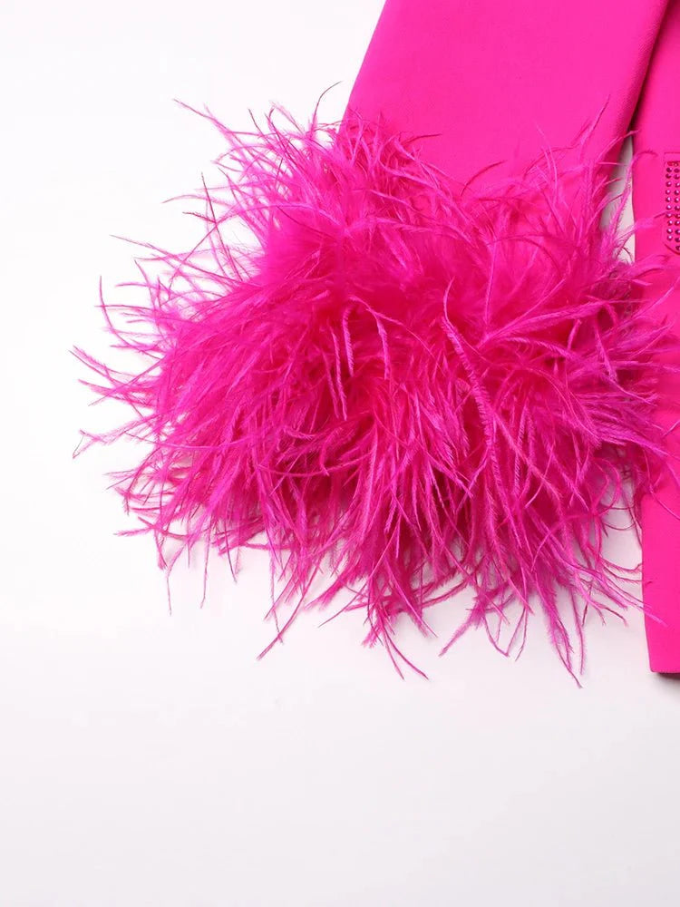 Glam Shawl Lapel Feathered Cuff Blazer