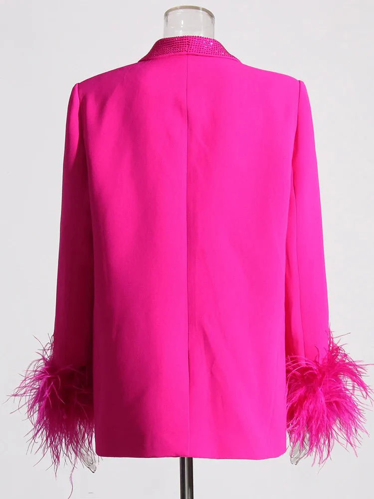 Glam Shawl Lapel Feathered Cuff Blazer