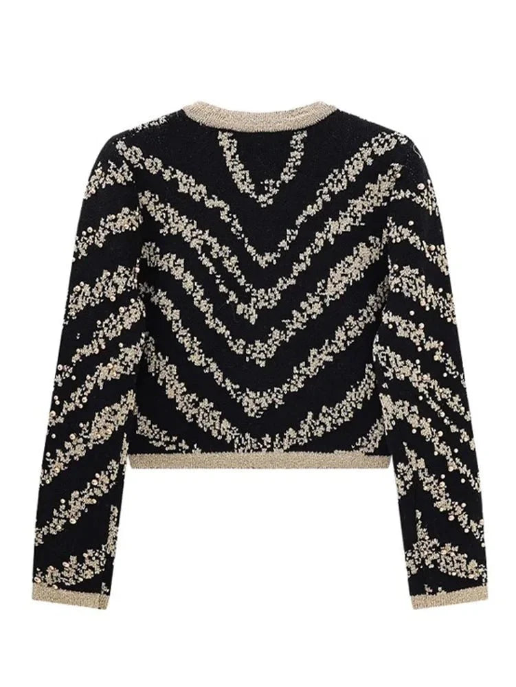 Gold Beading Knit  Short Cardigan