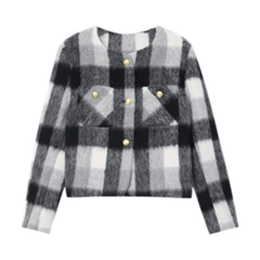 Gold Buttoned Plaid Short Jacket