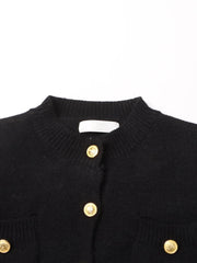 Gold Buttons Contrast Knit Sweater
