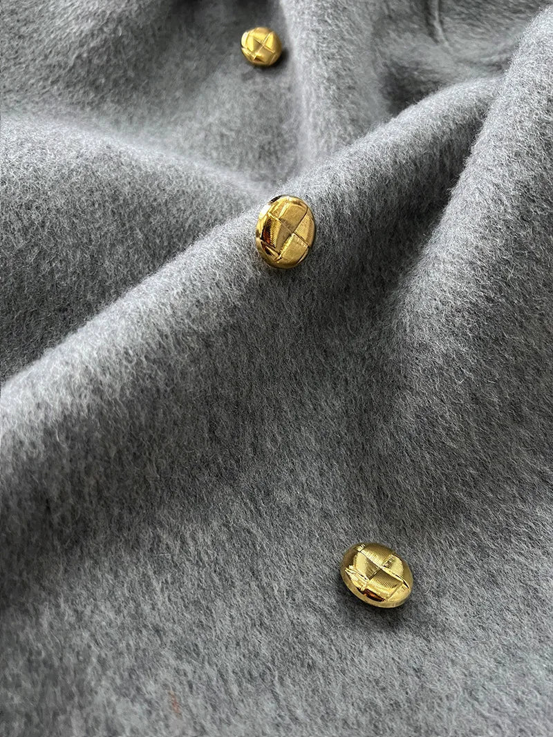 Gold Buttons Double-Breasted Woolen Coat