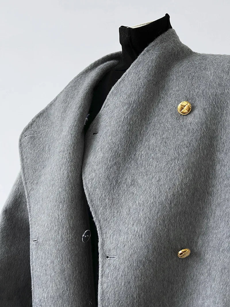 Gold Buttons Double-Breasted Woolen Coat
