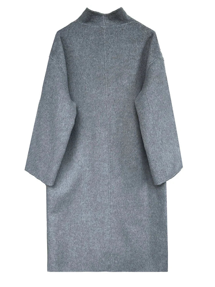 Gold Buttons Double-Breasted Woolen Coat