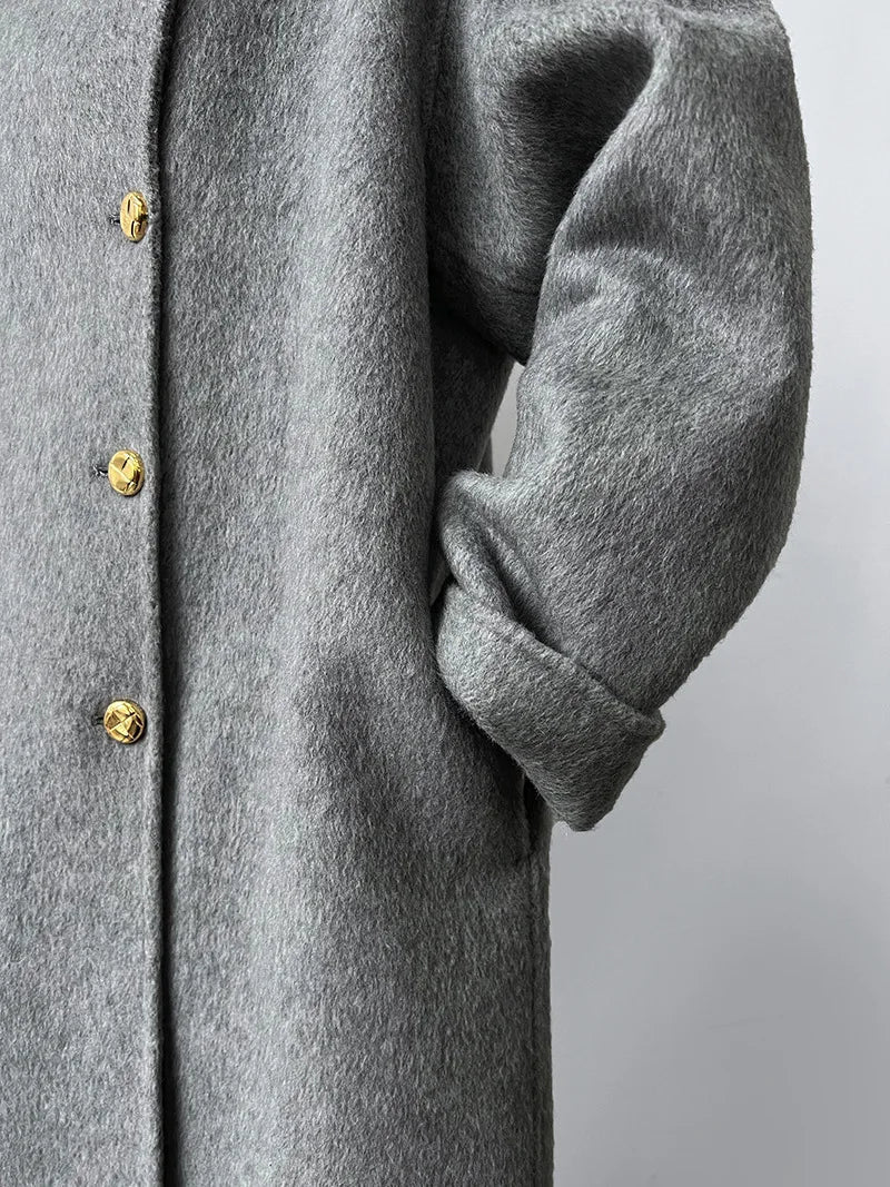 Gold Buttons Double-Breasted Woolen Coat