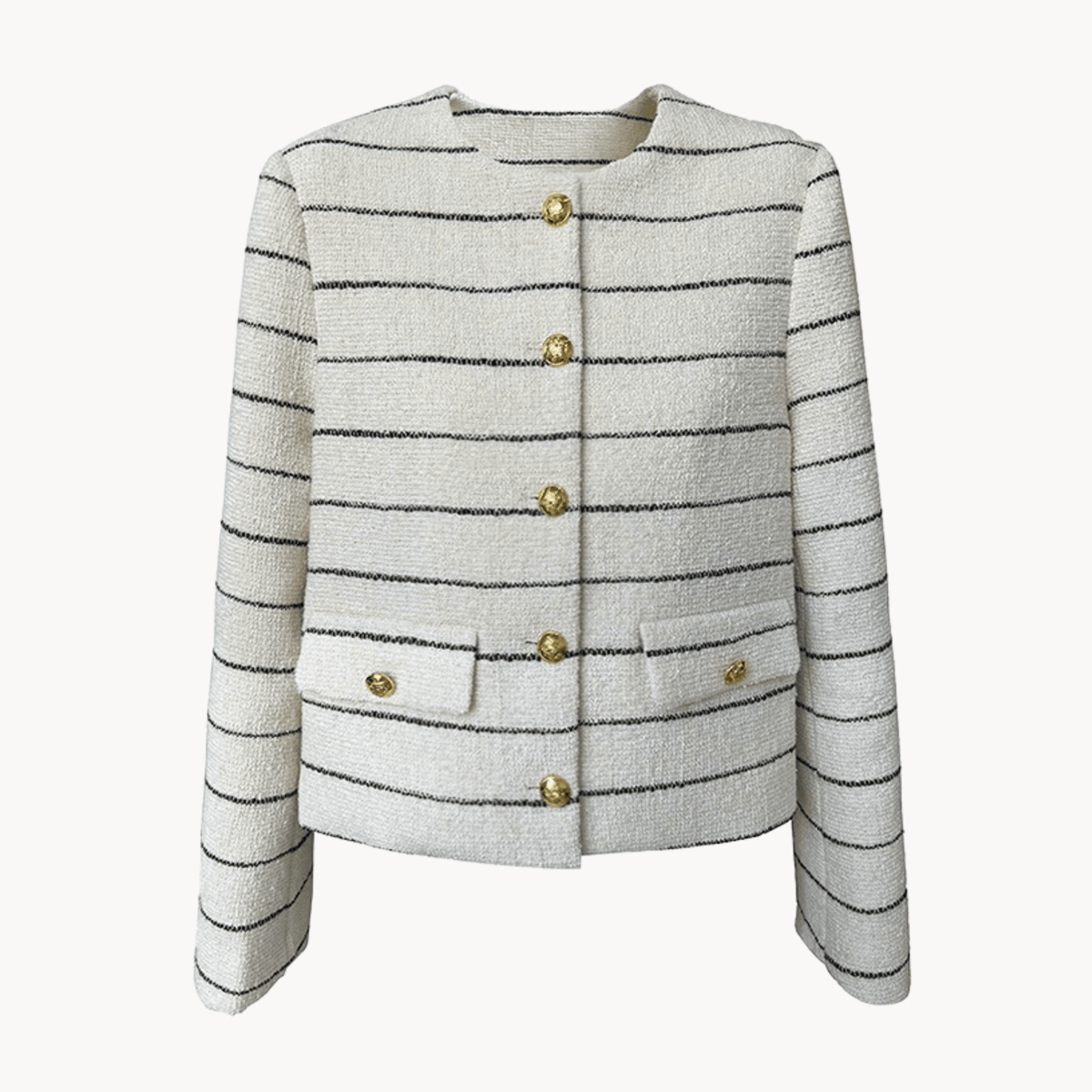Gold Buttons Striped Tweed Jacket