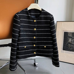 Gold Buttons Striped Tweed Jacket