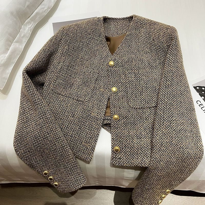 Gold Buttons Wool Short Blazer