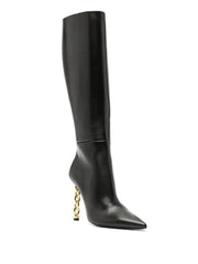 Gold Chain Heels Side Zip Boots