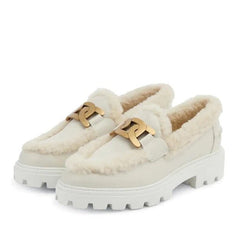 Gold Chain Plush Leather Shoes