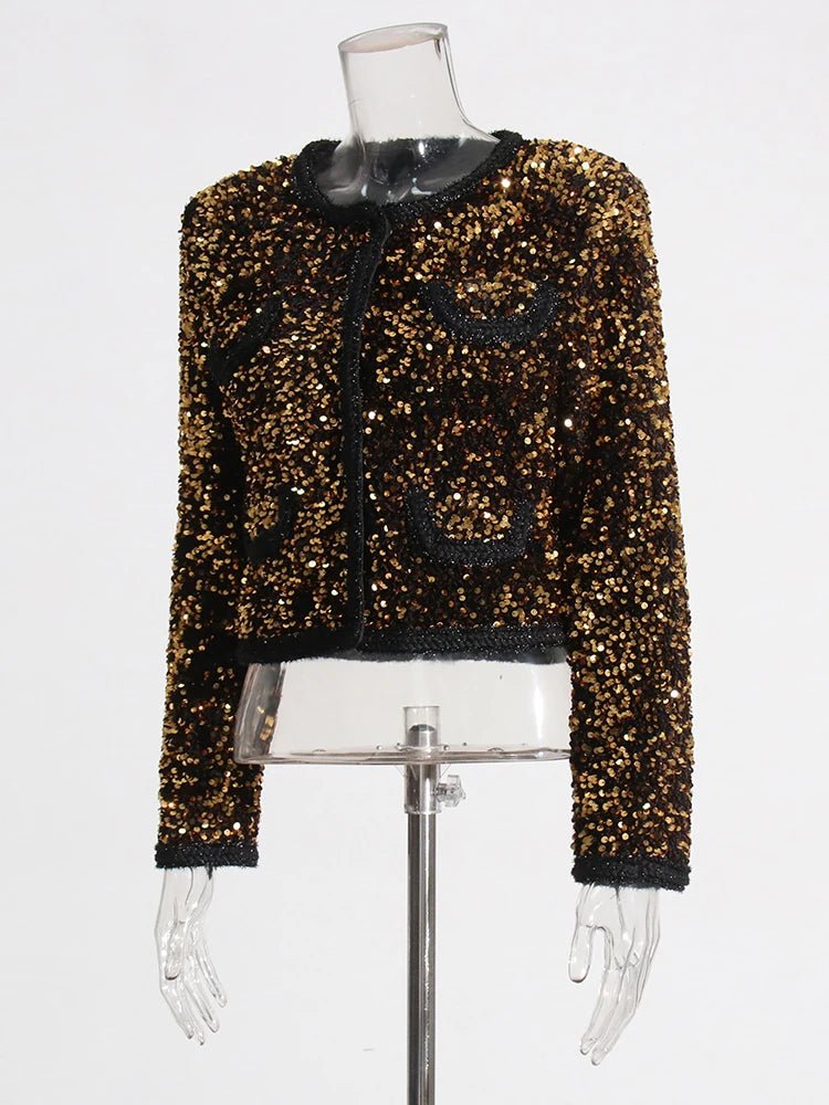 Gold Round Neck Sequined Jacket