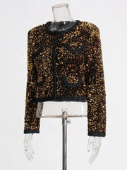 Gold Round Neck Sequined Jacket
