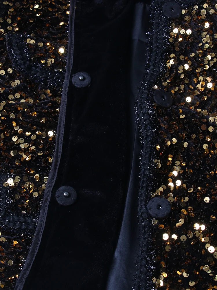 Gold Round Neck Sequined Jacket