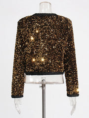 Gold Round Neck Sequined Jacket