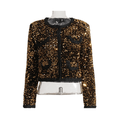 Gold Round Neck Sequined Jacket