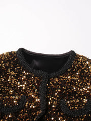 Gold Round Neck Sequined Jacket