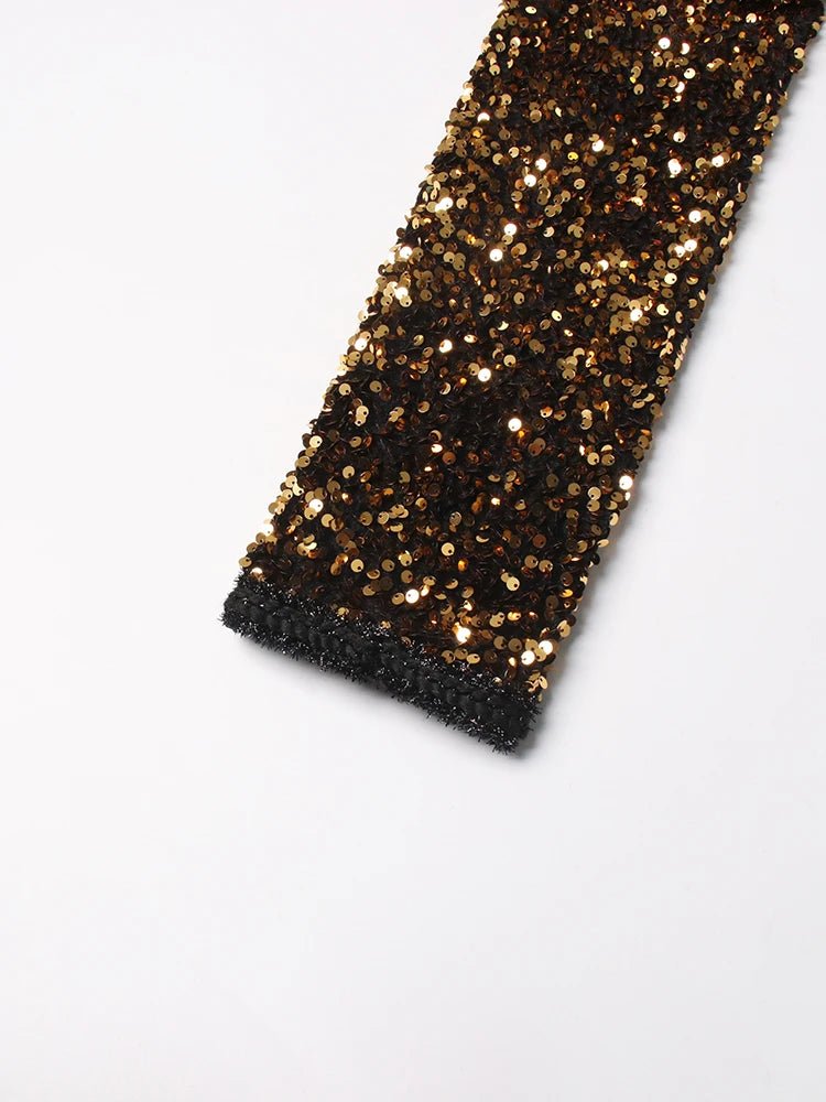 Gold Round Neck Sequined Jacket