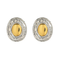 Gold Silver Oval Stud Earrings