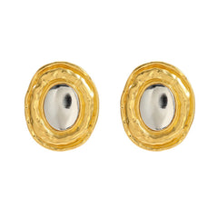 Gold Silver Oval Stud Earrings