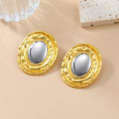 Gold Silver Oval Stud Earrings