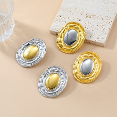 Gold Silver Oval Stud Earrings